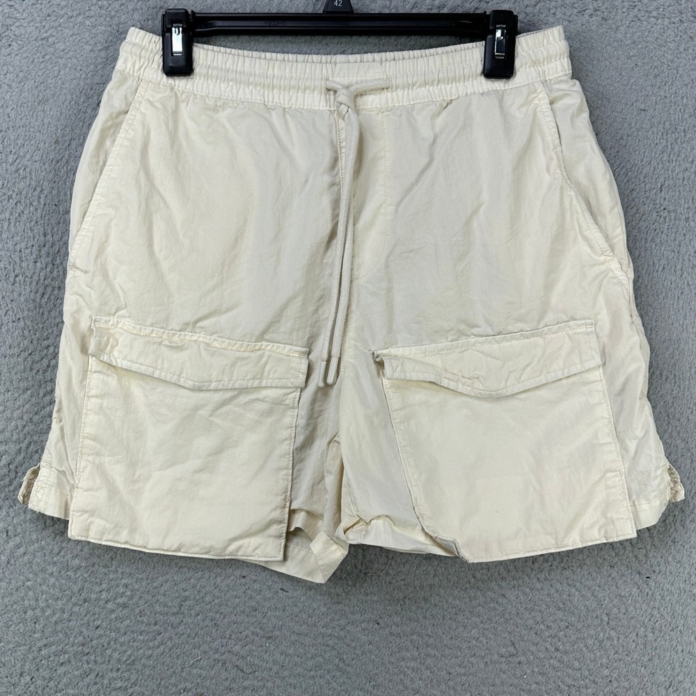 ZARA Mens Pull On Cargo Shorts Small Cream Drawstring Stretch Waistband Pockets